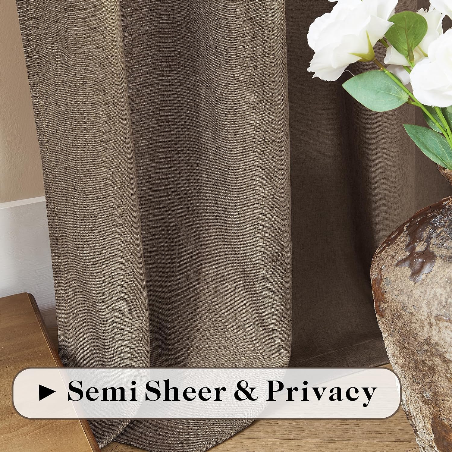 Brown Linen Sheer Curtains 60x84 Set of 2