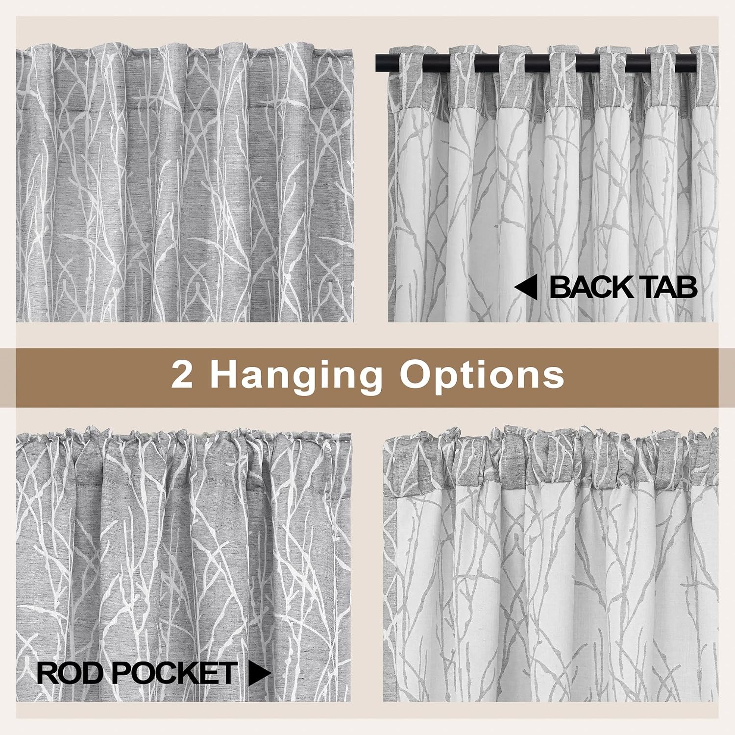 Dark Grey Abstract Tree Jacquard Curtains 120 Inch Set of 2